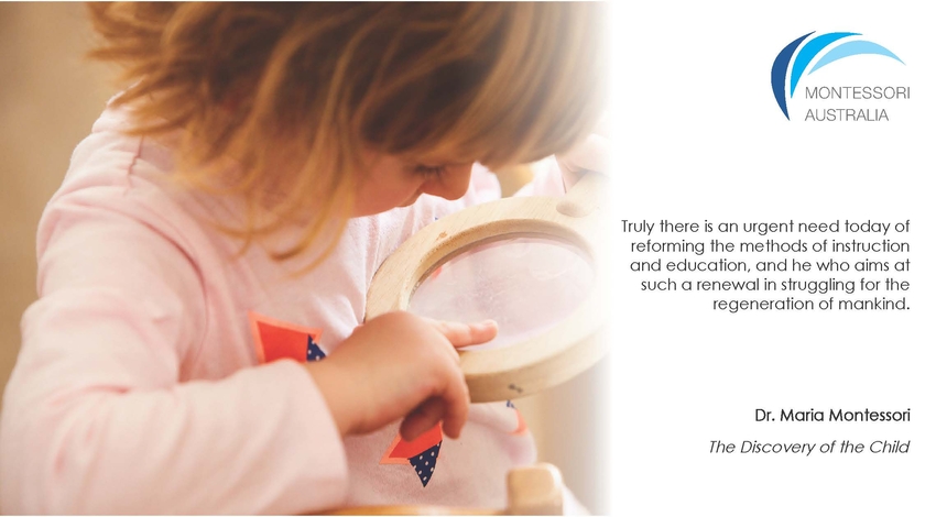 Maria Montessori quote with child image