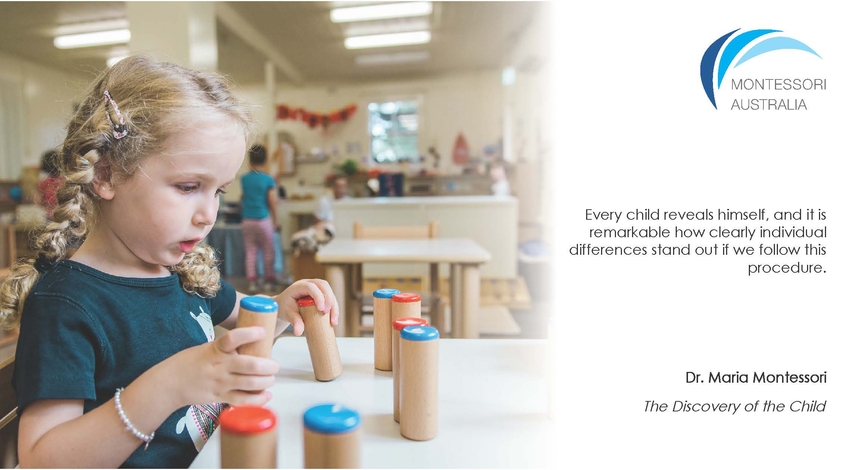 Young girl in Montessori classroom with materials