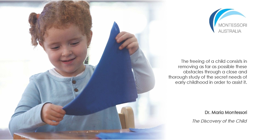 Child folding Montessori classroom