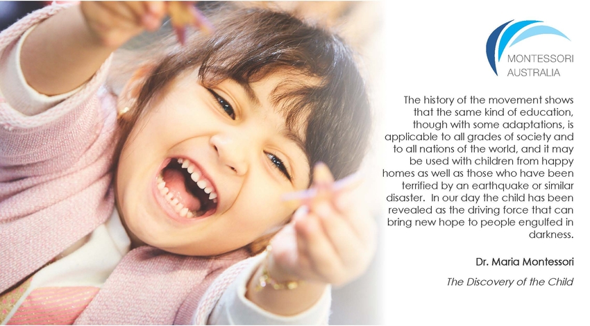 Maria Montessori quote with child image