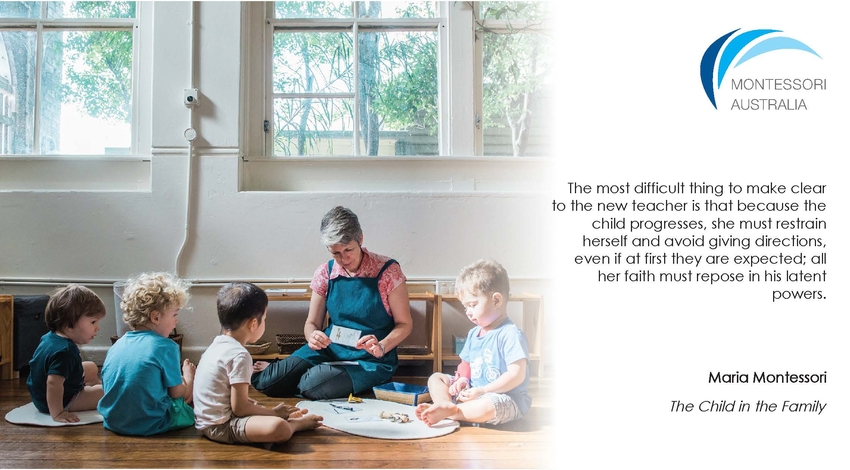 Group of young children and teacher in Montessori infant community