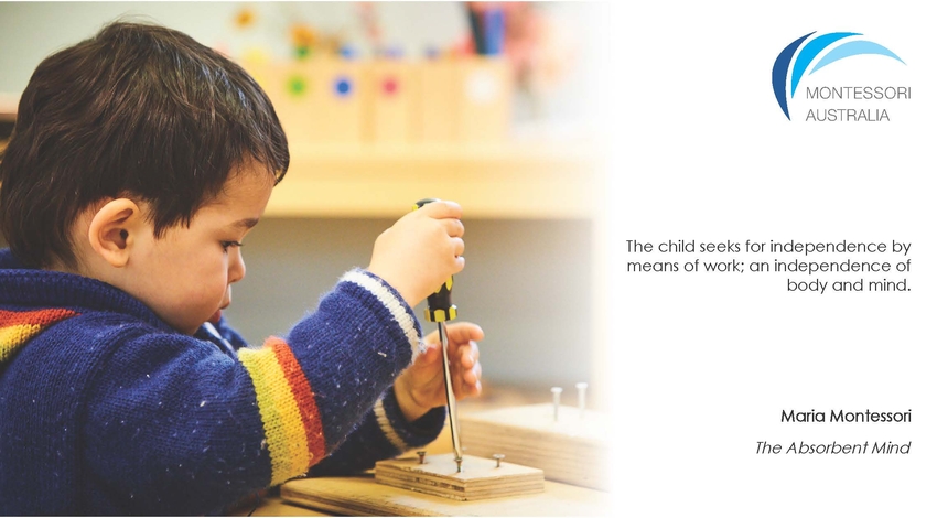 Child working with screwdriver in Montessori classroom