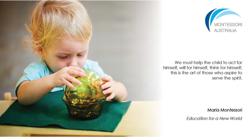 Young child pouring beads into bowls in a Montessori classroom