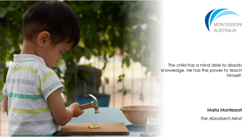 Child outside using hammer