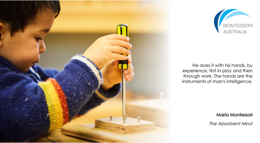 Child in Montessori classroom using screwdriver