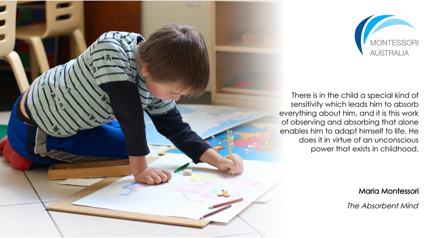 Child working on Montessori map material