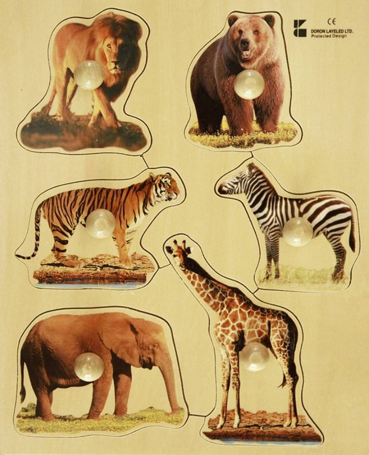Wild Animals Wooden Knob Puzzles Montessori Australia